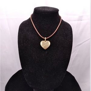 COACH BROWN LEATHER CHOKER WITH HEART LOCKET